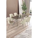 Canisa Lena Serisi 90x160 cm Antrasit İroni Masa, Krom Ayaklar, 6 Krem Sandalye Takımı