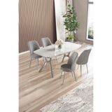 Canisa Lena Serisi 90x160 cm Beyaz Mermer Desen Masa Takımı, 4 Gri Sandalye, Kromkaplama Ayaklı