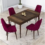 Canisa Lia Serisi 4 Sandalye Mürdüm 80x132 Açılabilir Barok Ahşap Desen Mutfak Masa Takımı