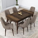 Canisa Lia Serisi 6 Sandalye Cappucino 80x132 Açılabilir Barok Ahşap Desen Mutfak Masa Takımı