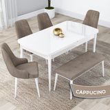 Canisa Lia Serisi 80x132 cm Açılabilir Beyaz Masa 4 Sandalye Cappucino Mutfak Masa Takımı