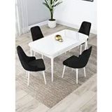 Canisa Lia Serisi 80x132 cm Açılabilir Beyaz Masa 4 Sandalye Siyah Mutfak Masası Takımı