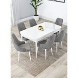 Canisa Lia Serisi 80x132 cm Açılabilir Beyaz Masa 6 Sandalye Gri Mutfak Masası Takımı