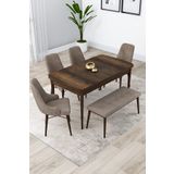 Canisa Lia Serisi Barok Ahşap Masa Açılabilir 80x132 Yemek Odası Takımı 4 Cappucino Sandalye Ve 1 Bench