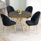 Canisa Mos Serisi 90 x 90 Lak Panel Antrasit Ironi Gold Kaplama Ayak Masa Takımı ve 4 Antrasit Sandalye - 90x90