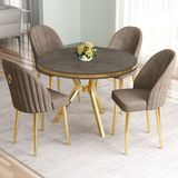 Canisa Mos Serisi 90 x 90 Lak Panel Antrasit Ironi Gold Kaplama Ayak Masa Takımı ve 4 Cappucino Sandalye - 90x90