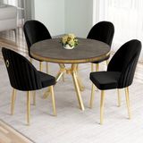Canisa Mos Serisi 90 x 90 Lak Panel Antrasit Ironi Gold Kaplama Ayak Masa Takımı ve 4 Siyah Sandalye - 90x90