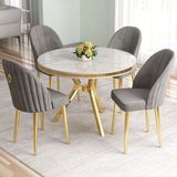 Canisa Mos Serisi 90X90 Lak Panel Beyaz Mermer Desen Gold Kaplama Ayaklı Mutfak Masası Takımı ve 4 Sandalye - Gri