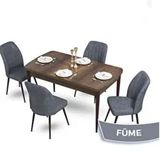 Canisa Mun Serisi 80x132 Açılabilir Mdf Barok Ahşap Desen Masa Takımı ve 4 Adet Füme Sandalye