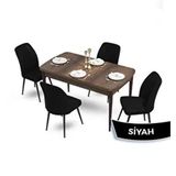 Canisa Mun Serisi 80x132 Açılabilir Mdf Barok Ahşap Desen Masa Takımı ve 4 Adet Siyah Sandalye
