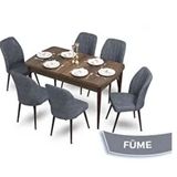 Canisa Mun Serisi 80x132 Açılabilir Mdf Barok Ahşap Desen Masa Takımı ve 6 Adet Füme Sandalye
