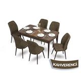 Canisa Mun Serisi 80x132 Açılabilir Mdf Barok Ahşap Desen Masa Takımı ve 6 Adet Kahverengi Sandalye