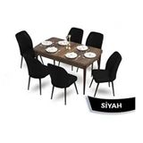 Canisa Mun Serisi 80x132 Açılabilir Mdf Barok Ahşap Desen Masa Takımı ve 6 Adet Siyah Sandalye
