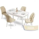 Canisa Mun Serisi 80x132 Açılabilir Mdf Beyaz Masa Takımı ve 4 Adet Krem Sandalye