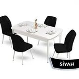 Canisa Mun Serisi 80x132 Açılabilir Mdf Beyaz Masa Takımı ve 4 Adet Siyah Sandalye