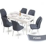 Canisa Mun Serisi 80x132 Açılabilir Mdf Beyaz Masa Takımı ve 6 Adet Füme Sandalye