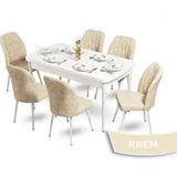 Canisa Mun Serisi 80x132 Açılabilir Mdf Beyaz Masa Takımı ve 6 Adet Krem Sandalye