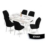 Canisa Mun Serisi 80x132 Açılabilir Mdf Beyaz Masa Takımı ve 6 Adet Siyah Sandalye