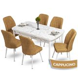 Canisa Mun Serisi 80x132 Açılabilir Mdf Beyaz Mermer Desen Masa Takımı ve Adet 6 Cappucino Sandalye