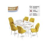 Canisa Mun Serisi 80x132 Açılabilir Mdf Beyaz Mutfak Masa Takımı 6 Hardal Sandalyeli