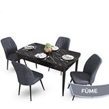 Canisa Mun Serisi 80x132 cm Açılabilir Mdf Siyah Mermer Desen 4 Füme Sandalye Masa Takımı