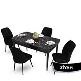 Canisa Mun Serisi 80x132 cm Açılabilir Mdf Siyah Mermer Desen 4 Siyah Sandalye Masa Takımı