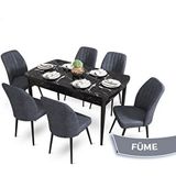 Canisa Mun Serisi 80x132 cm Açılabilir Mdf Siyah Mermer Desen 6 Füme Sandalye Masa Takımı