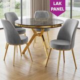 Canisa Natre Serisi 90X90 Lak Panel Antrasit Ironi Gold Ayaklı Mutfak Masası Takımı ve 4 Sandalye - Gri