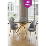 Canisa Natre Serisi 90X90 Lak Panel Antrasit Ironi Gold Ayaklı Mutfak Masası Takımı ve 4 Sandalye - Gri