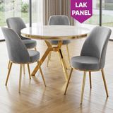 Canisa Natre Serisi 90X90 Lak Panel Beyaz Mermer Desen Gold Ayaklı Mutfak Masası Takımı ve 4 Sandalye - Gri