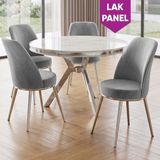 Canisa Natre Serisi 90X90 Lak Panel Beyaz Mermer Desen Krom Ayaklı Mutfak Masası Takımı ve 4 Sandalye - Gri