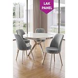 Canisa Natre Serisi 90X90 Lak Panel Beyaz Mermer Desen Krom Ayaklı Mutfak Masası Takımı ve 4 Sandalye - Gri