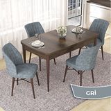 Canisa Nef Serisi 70x114 cm Açılabilir Mdf Barok Ahşap Desen 4 Gri Sandalye Masa Takımı
