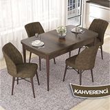 Canisa Nef Serisi 70x114 cm Açılabilir Mdf Barok Ahşap Desen 4 Kahverengi Sandalye Masa Takımı