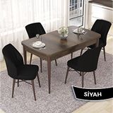 Canisa Nef Serisi 70x114 cm Açılabilir Mdf Barok Ahşap Desen 4 Siyah Sandalye Masa Takımı