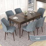Canisa Nef Serisi 70x114 cm Açılabilir Mdf Barok Ahşap Desen 6 Gri Sandalye Masa Takımı