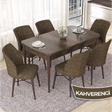 Canisa Nef Serisi 70x114 cm Açılabilir Mdf Barok Ahşap Desen 6 Kahverengi Sandalye Masa Takımı