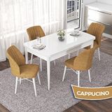 Canisa Nef Serisi 70x114 cm Açılabilir Mdf Beyaz 4 Cappucino Sandalye Masa Takımı