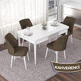Canisa Nef Serisi 70x114 cm Açılabilir Mdf Beyaz 4 Kahverengi Sandalye Masa Takımı