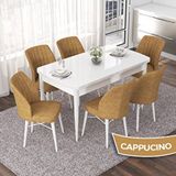 Canisa Nef Serisi 70x114 cm Açılabilir Mdf Beyaz 6 Cappucino Sandalye Masa Takımı