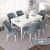 Canisa Nef Serisi 70x114 cm Açılabilir Mdf Beyaz 6 Gri Sandalye Masa Takımı