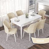 Canisa Nef Serisi 70x114 cm Açılabilir Mdf Beyaz 6 Krem Sandalye Masa Takımı