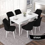 Canisa Nef Serisi 70x114 cm Açılabilir Mdf Beyaz 6 Siyah Sandalye Masa Takımı
