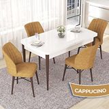 Canisa Nef Serisi 70x114 cm Açılabilir Mdf Beyaz Ceviz Ayak 4 Cappucino Sandalye Masa Takımı