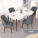 Canisa Nef Serisi 70x114 cm Açılabilir Mdf Beyaz Ceviz Ayak 4 Füme Sandalye Masa Takımı