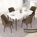 Canisa Nef Serisi 70x114 cm Açılabilir Mdf Beyaz Ceviz Ayak 4 Kahverengi Sandalye Masa Takımı