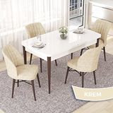 Canisa Nef Serisi 70x114 cm Açılabilir Mdf Beyaz Ceviz Ayak 4 Krem Sandalye Masa Takımı