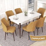 Canisa Nef Serisi 70x114 cm Açılabilir Mdf Beyaz Ceviz Ayak 6 Cappucino Sandalye Masa Takımı