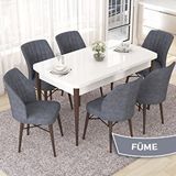 Canisa Nef Serisi 70x114 cm Açılabilir Mdf Beyaz Ceviz Ayak 6 Füme Sandalye Masa Takımı