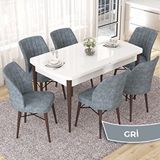 Canisa Nef Serisi 70x114 cm Açılabilir Mdf Beyaz Ceviz Ayak 6 Gri Sandalye Masa Takımı